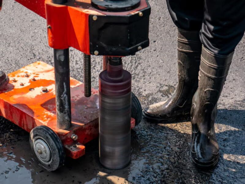 karot makinesiyle beton zemini delme işlemi